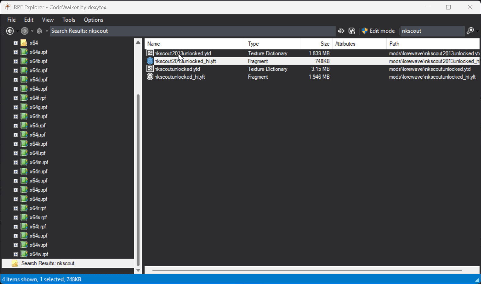 Codewalker RPF Explorer with Export XML highlighted